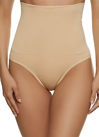 Womens High Waist Shapewear Thong Panty, Khaki, Size XL