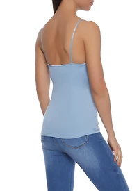 Womens Solid Shelf Bra Cami, Blue, Size S