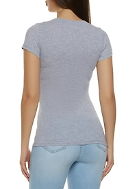Womens Basic V Neck Short Sleeve Tee, Grey, Size M