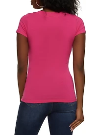 Womens Basic V Neck Short Sleeve Tee, Pink,