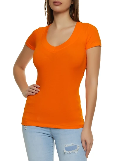 Womens Basic V Neck Short Sleeve Tee,