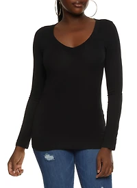 Womens Basic V Neck Long Sleeve Top,
