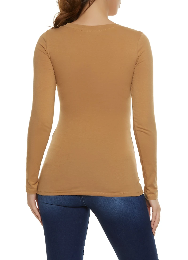 Womens Basic V Neck Long Sleeve Top,