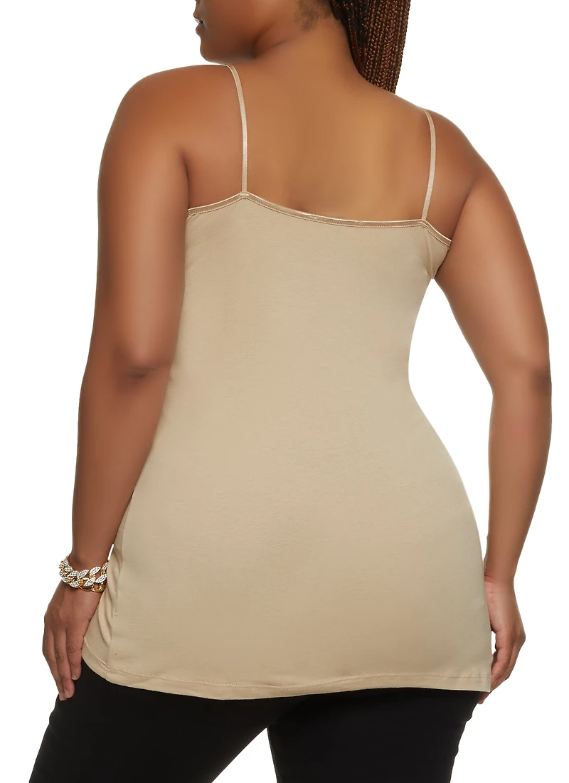 Womens Plus Size Solid Scoop Neck Cami, Beige, Size 2X