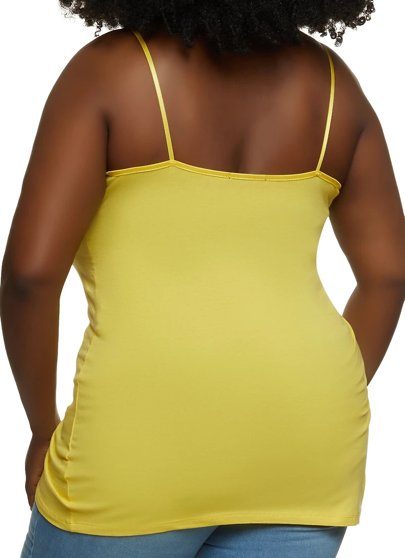Womens Plus Size Solid Scoop Neck Cami, Yellow, Size 2X