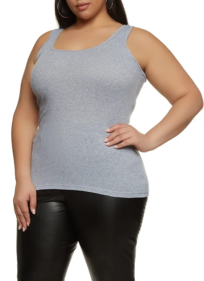 Womens Plus Size Ribbed Knit Racerback Tank Top, Grey, Size 3X