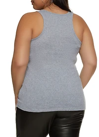Womens Plus Ribbed Knit Racerback Tank Top, Grey,