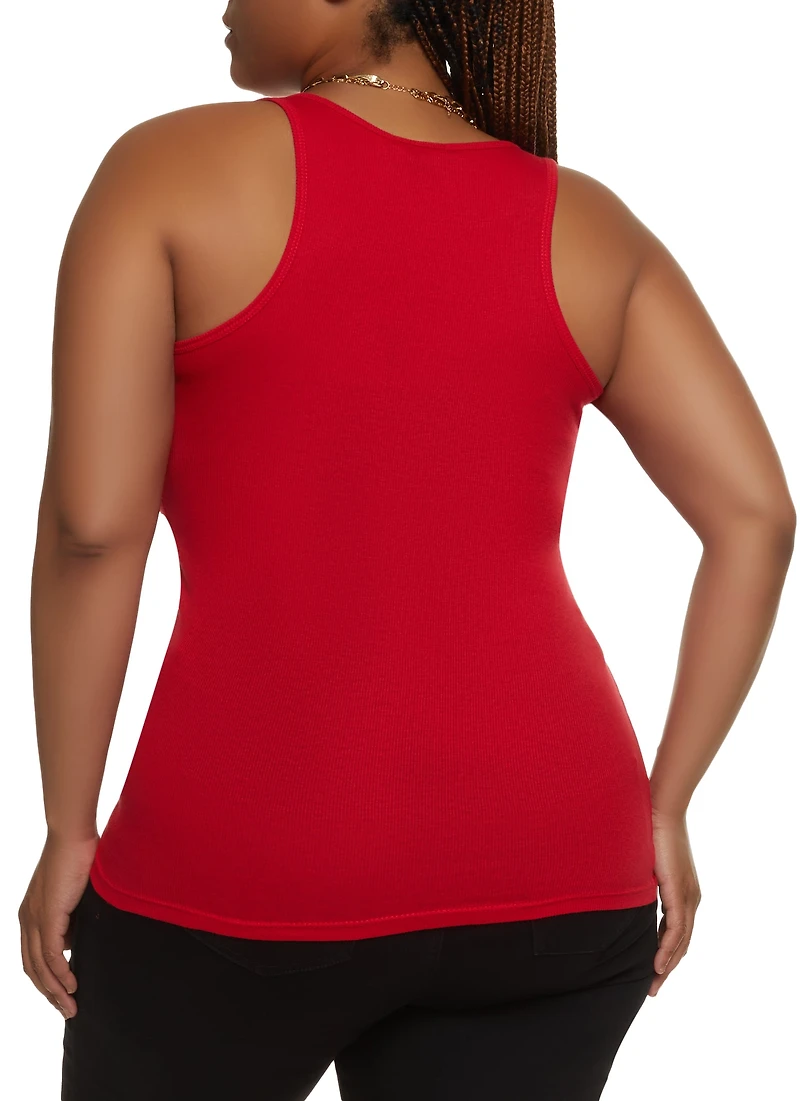 Womens Plus Size Ribbed Knit Racerback Tank Top, Red, Size 1X