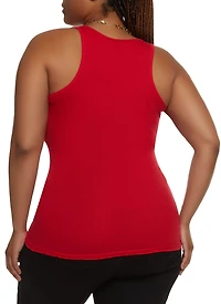 Womens Plus Size Ribbed Knit Racerback Tank Top, Red, Size 1X