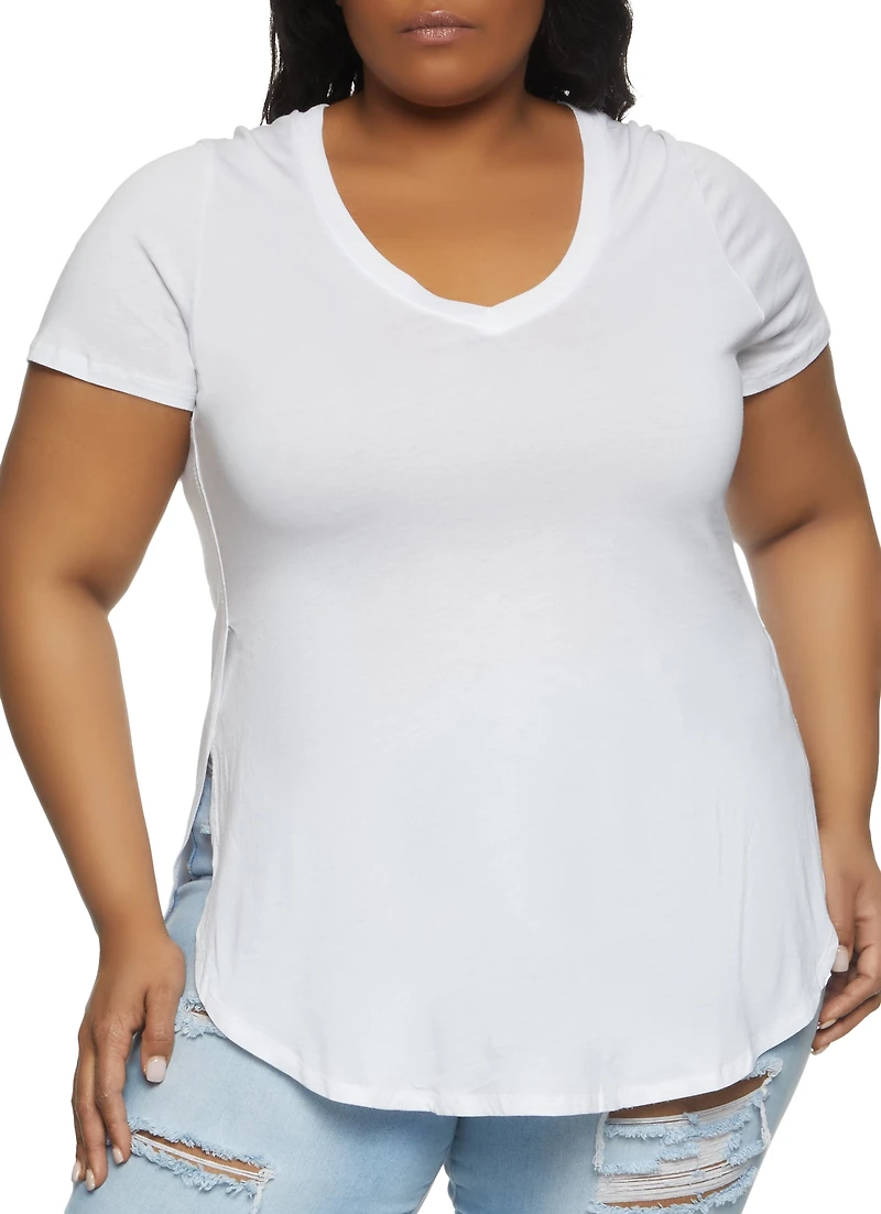 Womens Plus Size Oversized High Low Tee, White, Size 2X