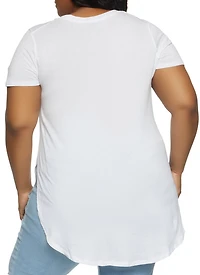 Womens Plus Size Oversized High Low Tee, White, Size 1X