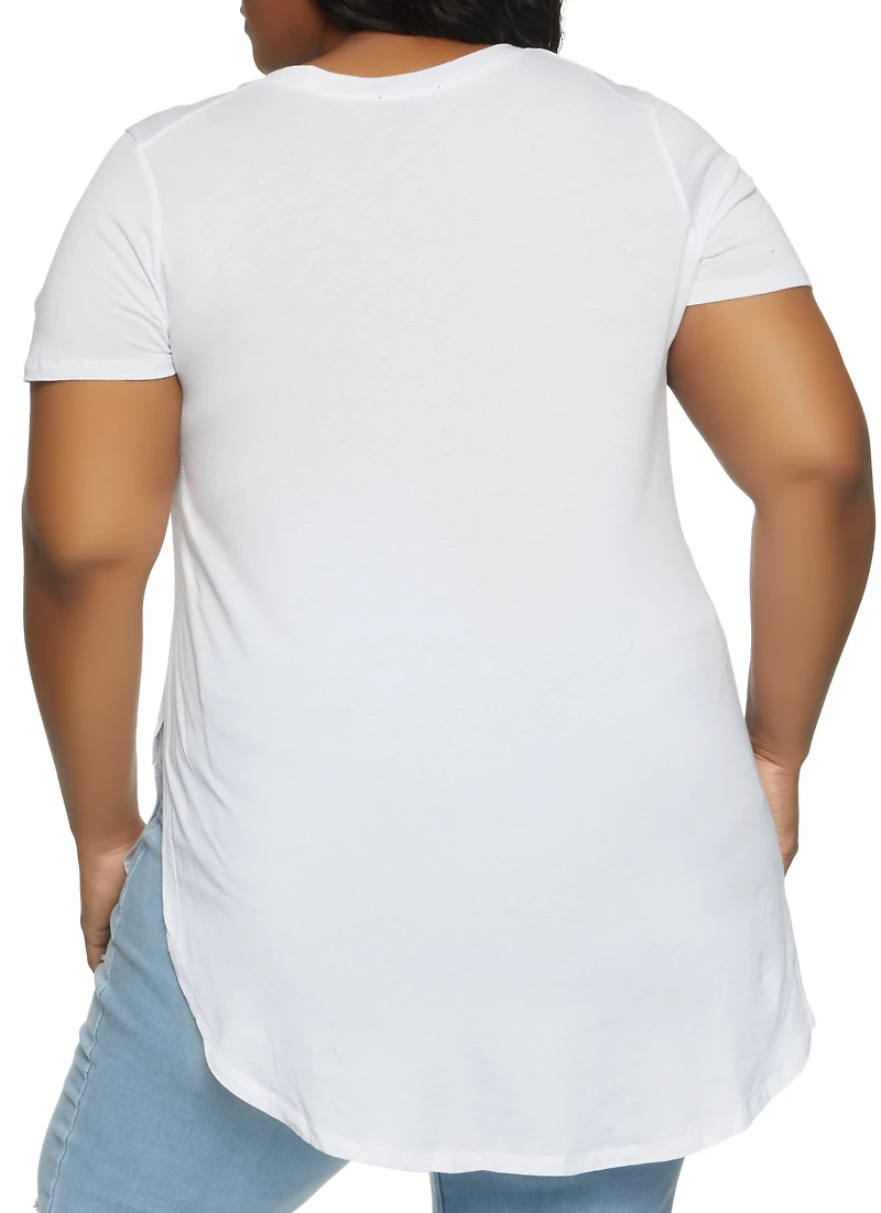 Womens Plus Size Oversized High Low Tee, White, Size 2X