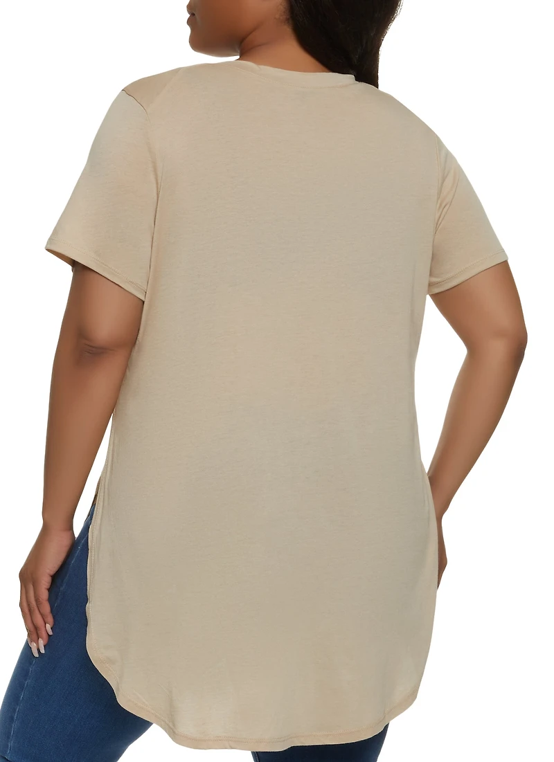 Womens Plus Size Oversized High Low Tee, Beige, Size 1X