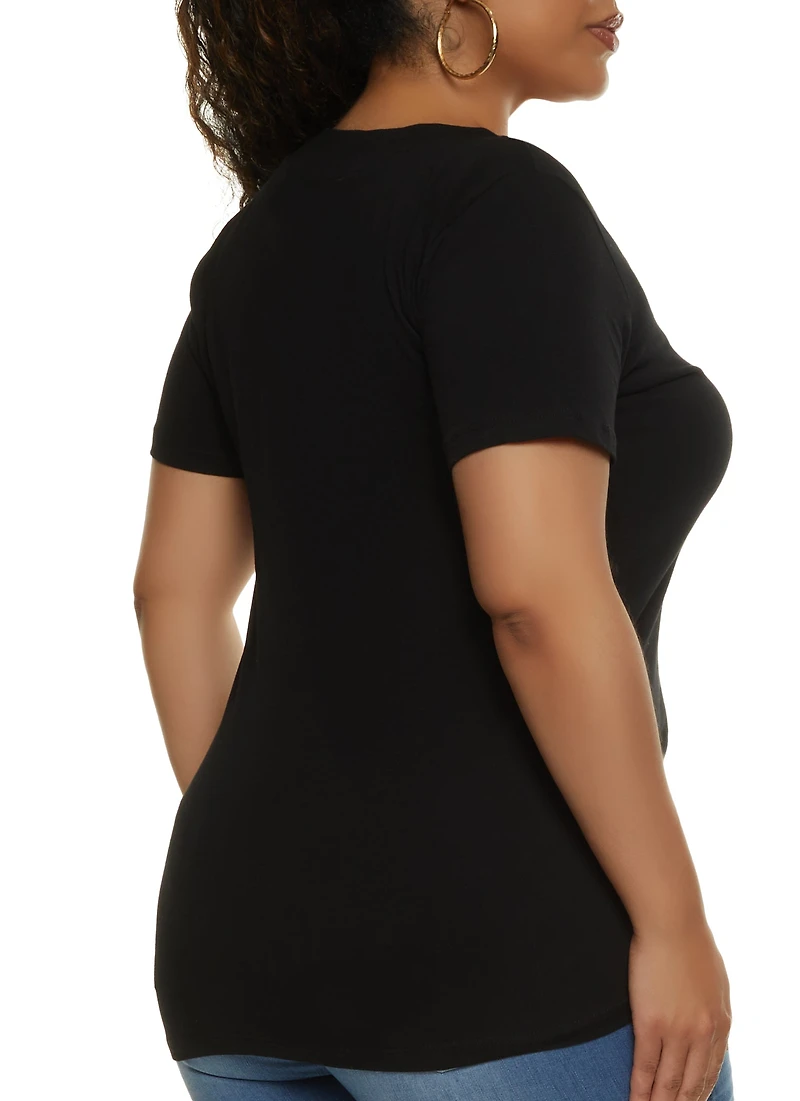 Womens Plus Basic V Neck Tee, 1X