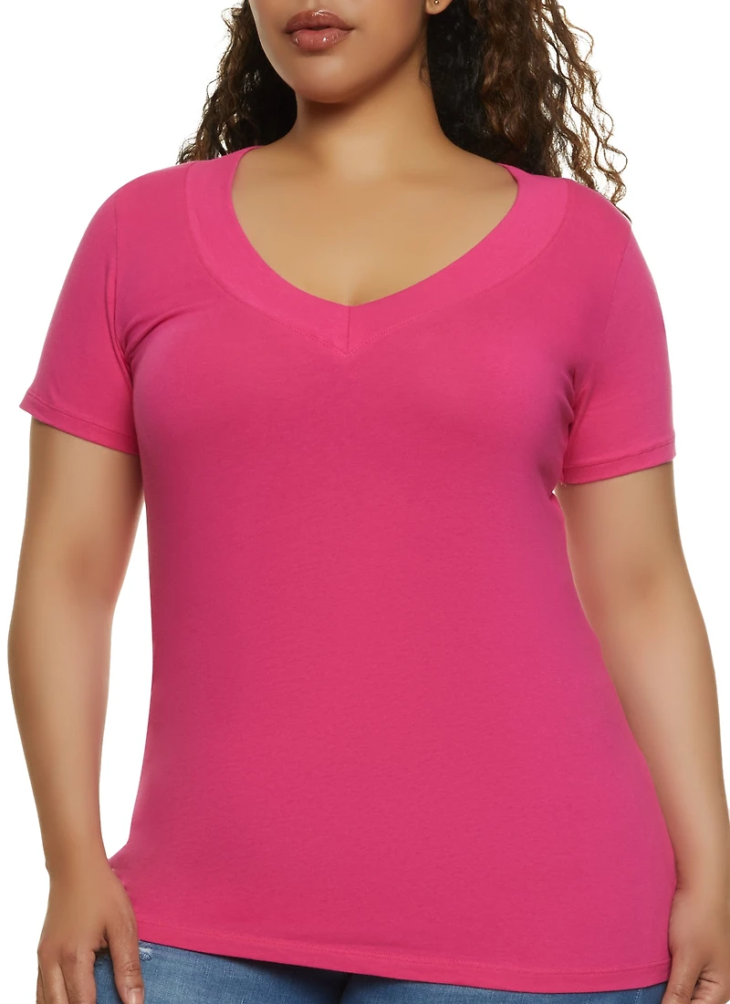 Womens Plus Basic V Neck Tee, 1X