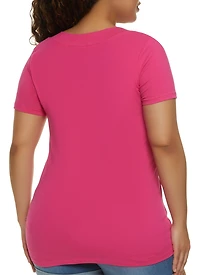 Womens Plus Size Basic V Neck Tee, Pink, Size 1X