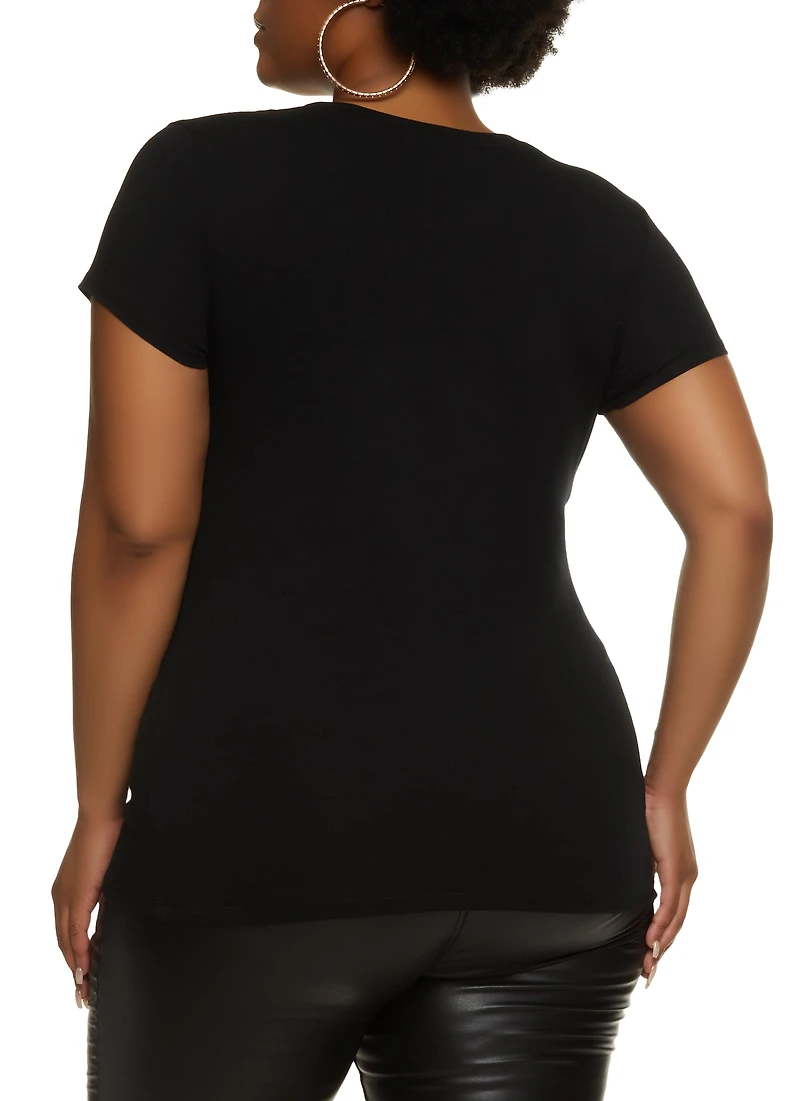 Womens Plus Basic Short Sleeve Crew Neck Tee,