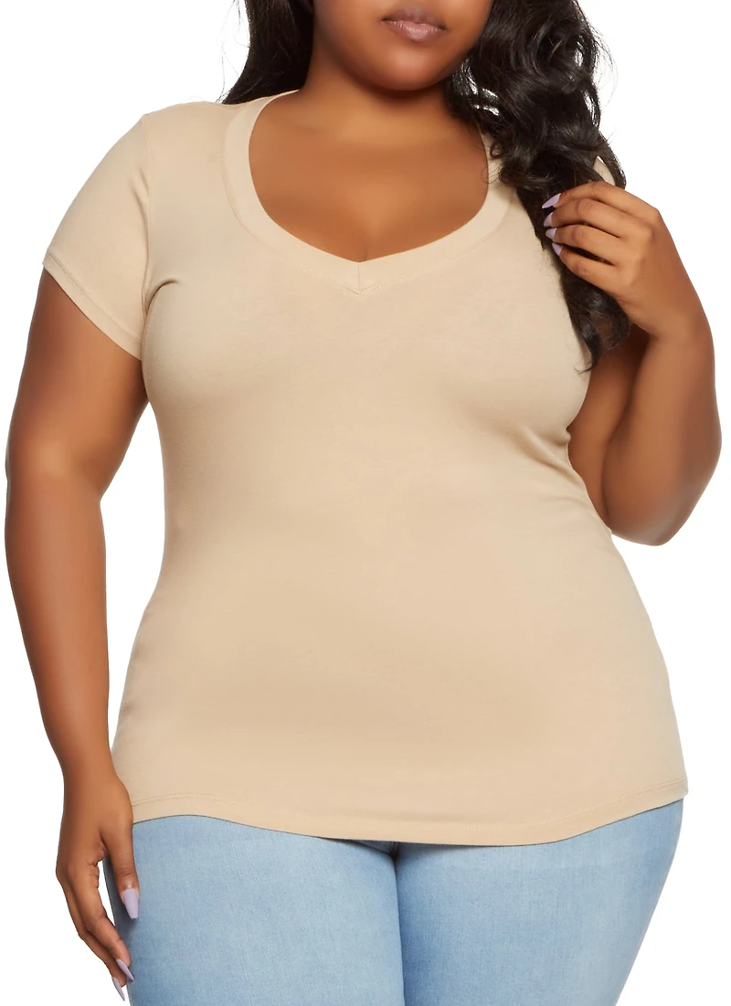 Womens Plus V Neck Tee,