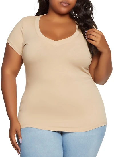 Womens Plus V Neck Tee,