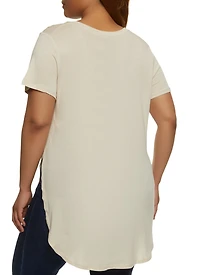 Womens Plus Size Basic Split Hem Tee, Beige, Size 1X