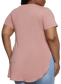 Womens Plus Size Basic Split Hem Tee, Pink, Size 1X