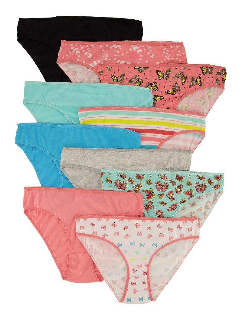 Girls Set of 10 Assorted Butterfly Print Panties