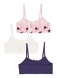 Girls 3 Pack Heart Print Cami Bras