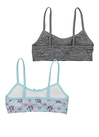 Womens Girls 2 Pack Floral Print Cami Bras, Multi, Size M