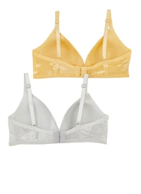 Womens Girls 2 Pack Butterfly Printed Lace Bras, Multi,