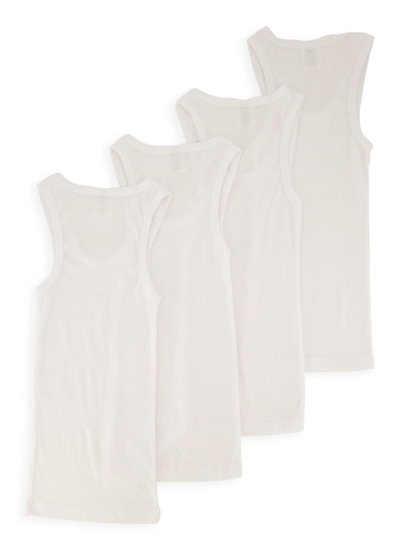 Boys 4 Pack Ribbed Knit Tank Tops, White, Size 12-14
