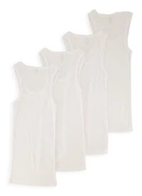 Boys 4 Pack Ribbed Knit Tank Tops, White, Size 12-14