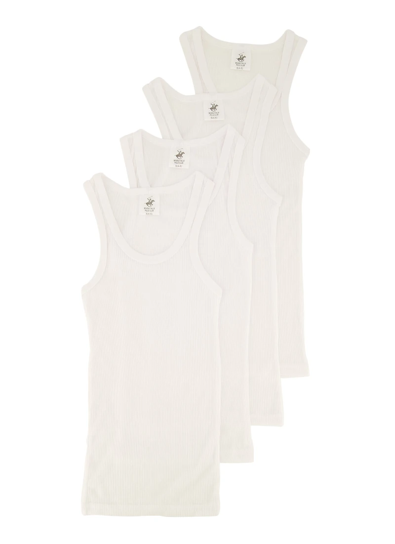 Boys 4 Pack Basic Ribbed Knit Tank Tops, White, Size 12-14