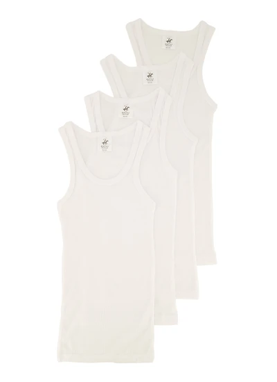 Boys 4 Pack Basic Ribbed Knit Tank Tops, White, Size 12-14