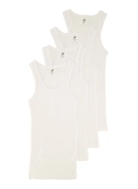 Boys 4 Pack Basic Ribbed Knit Tank Tops, White, Size 12-14