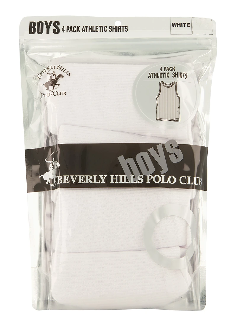 Boys 4 Pack Basic Ribbed Knit Tank Tops, White, Size 12-14