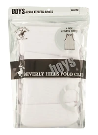 Boys 4 Pack Basic Ribbed Knit Tank Tops, White, Size 12-14