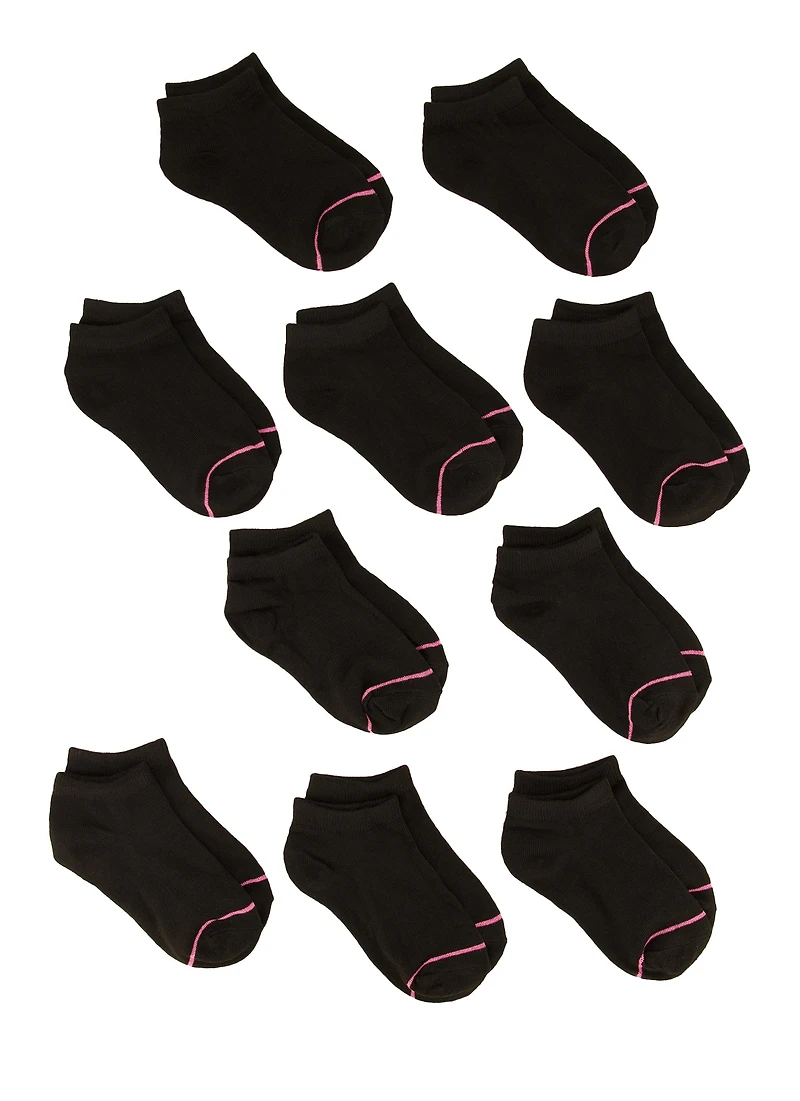 Toddler Girls Assorted Ankle Socks 10 Pack, Black