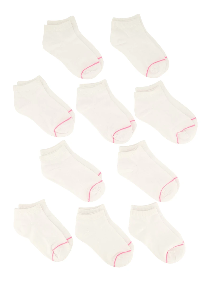 Toddler Girls Assorted Ankle Socks 10 Pack, White