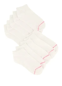 Girls 10 Pack Contrast Trim Assorted Ankle Socks, White