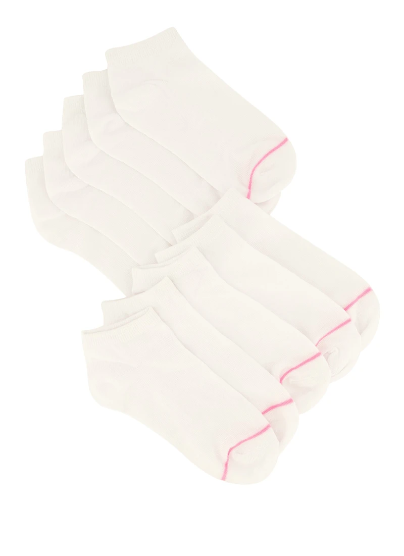 Girls 10 Pack Contrast Trim Assorted Ankle Socks