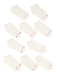 Girls 10 Pack Contrast Trim Assorted Ankle Socks, White