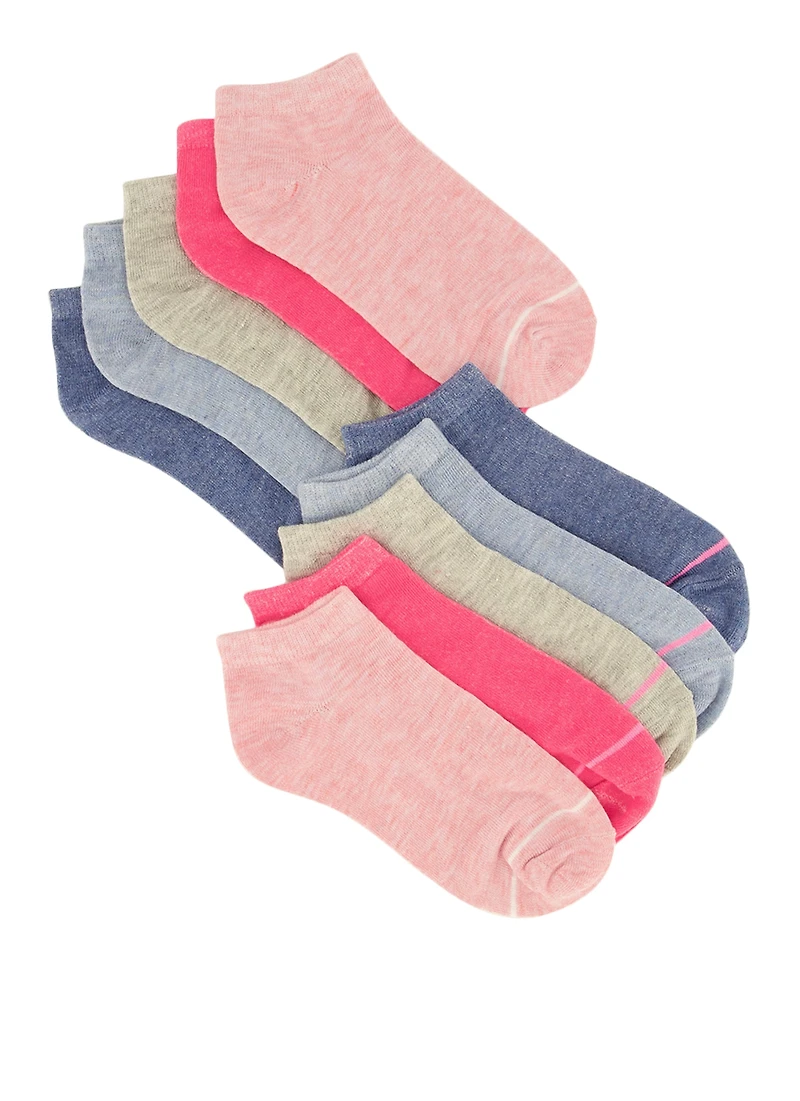 Girls 10 Pack Contrast Trim Assorted Ankle Socks