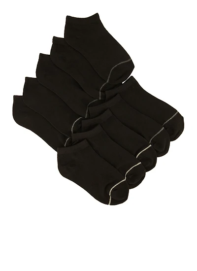 Boys Contrast Trim Low Cut Ankle Socks 10 Pack, Black