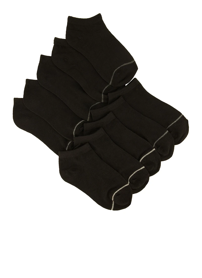 Boys Contrast Trim Low Cut Ankle Socks 10 Pack, Black