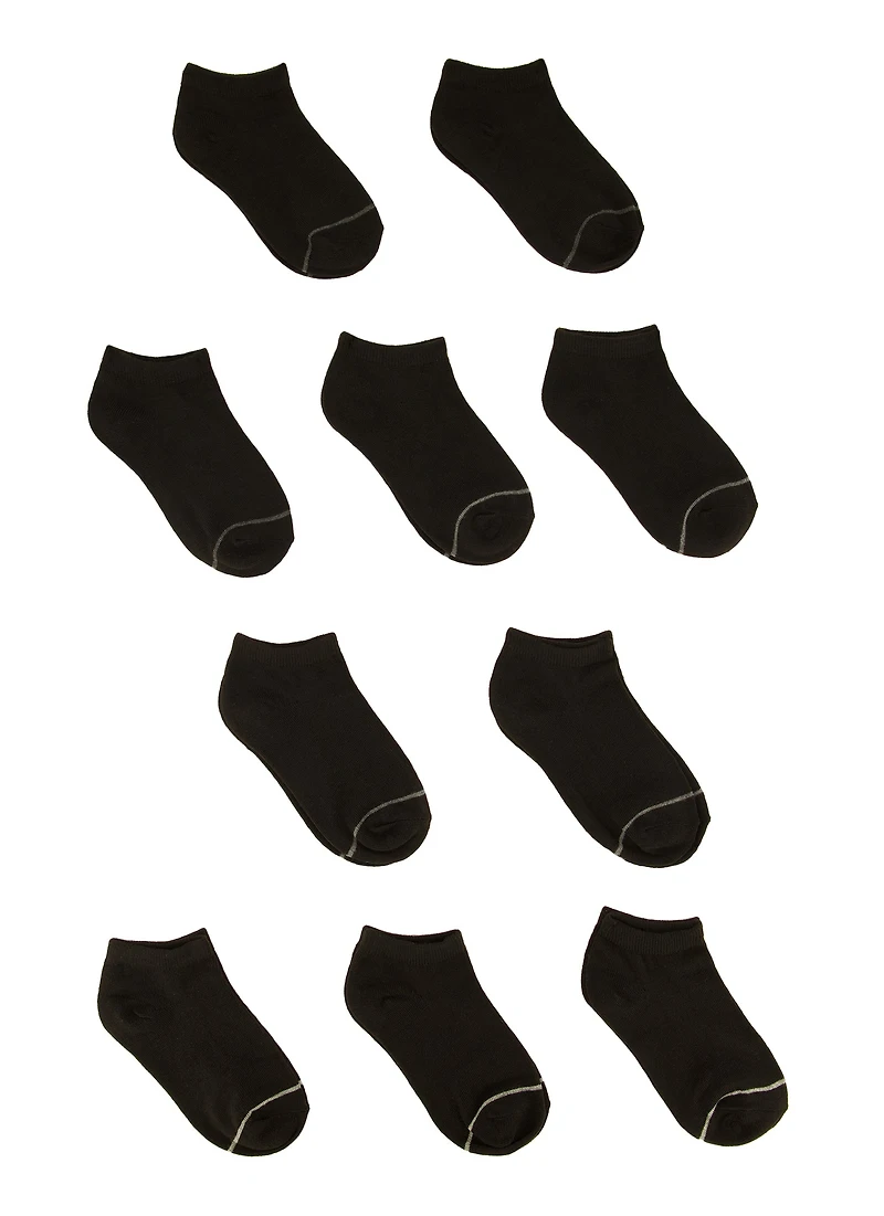Boys Contrast Trim Low Cut Ankle Socks 10 Pack