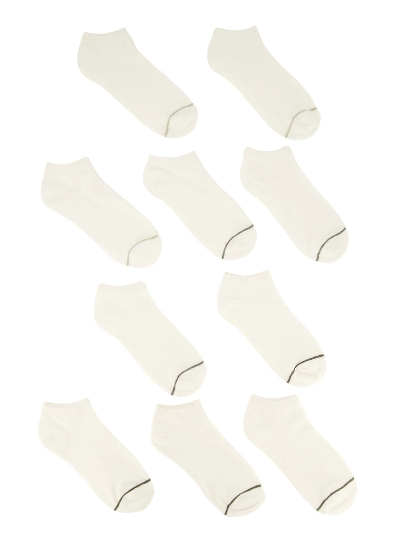 Boys Contrast Trim Low Cut Ankle Socks 10 Pack, White