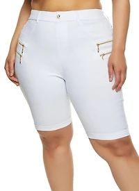 Plus Zipper Detail Bermuda Shorts