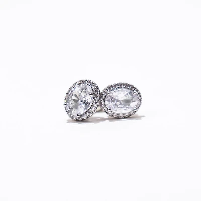 Oval CZ Halo Stud Earrings
