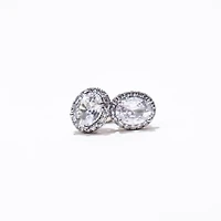 Oval CZ Halo Stud Earrings