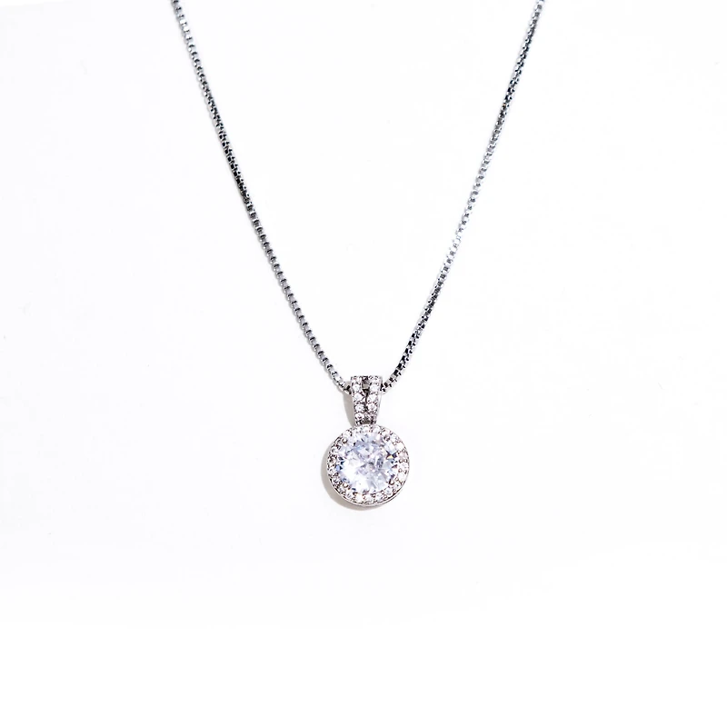 Silver Plated CZ Brilliant Cut Pendant Necklace